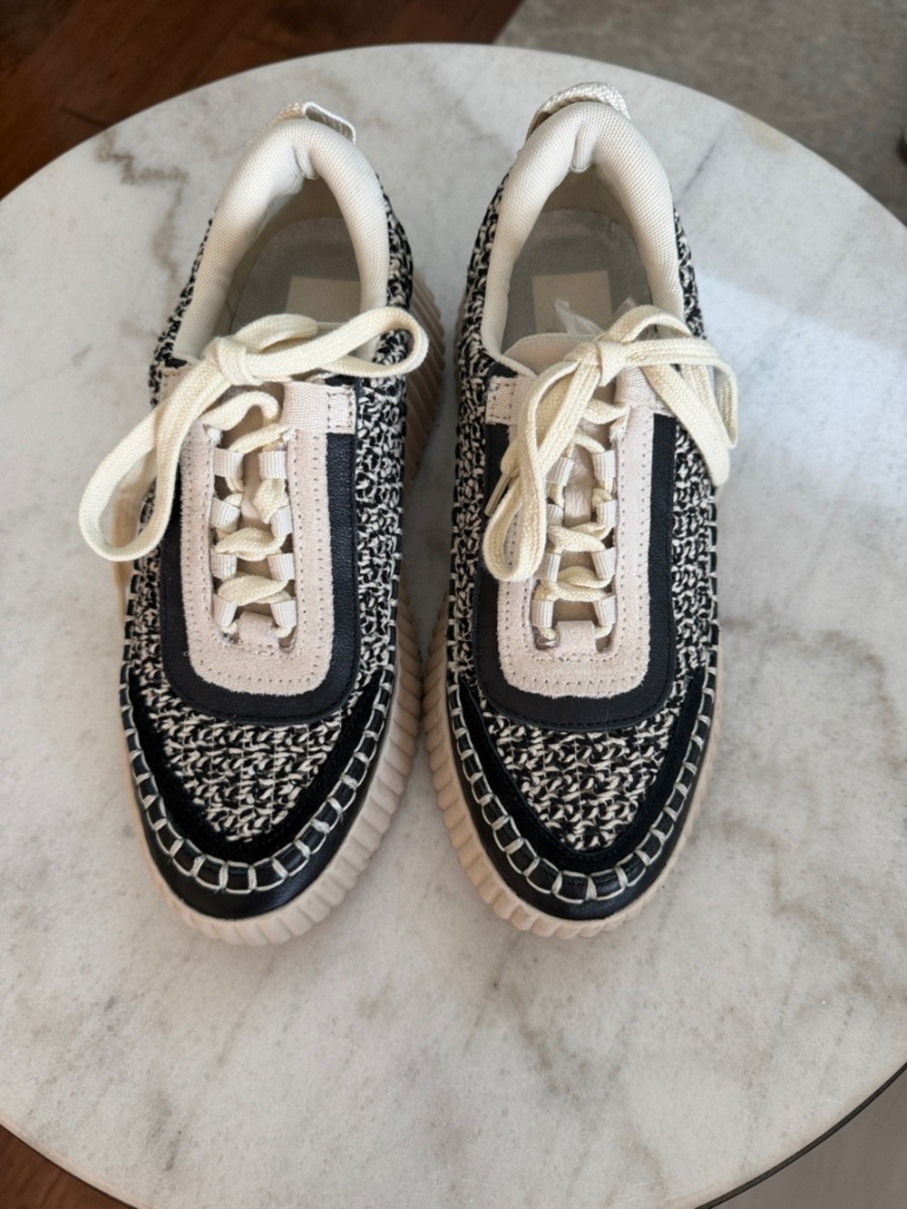 Dolce Vita Black and Cream Woven Lace-Up Sneakers 8.5